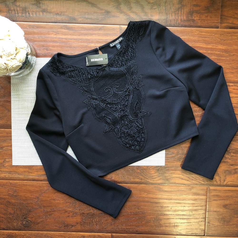 Express Long Sleeve Lace Front Crop Top